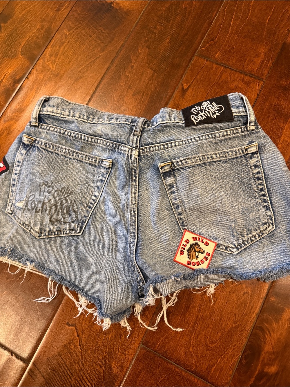 the Rolling Stones Blue Denim Jean Shorts with Tongue Patch - Picture 2 of 4
